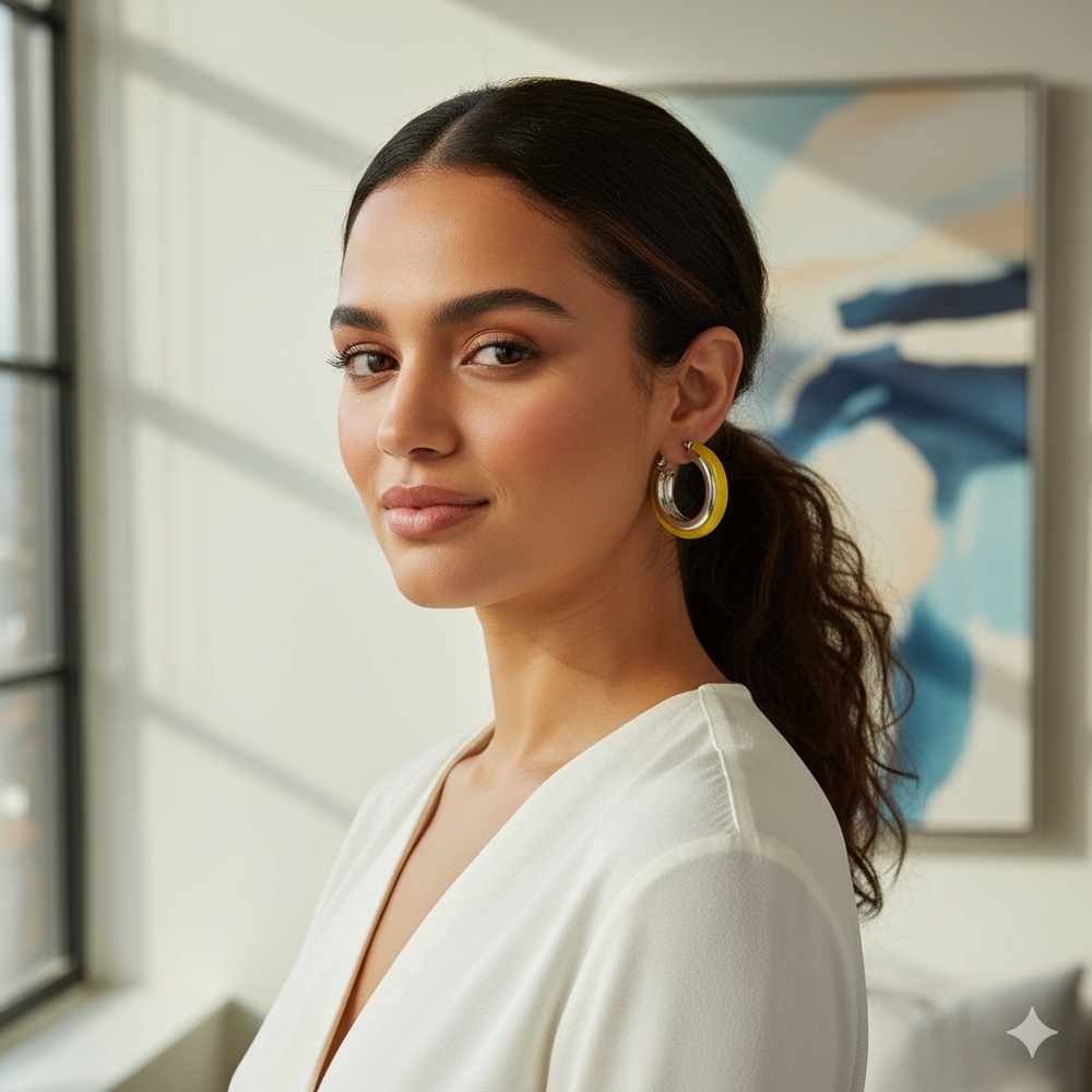 Chic Yellow & Silver Hoop Earrings